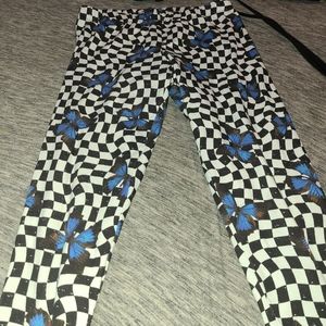 Checkered and butterfly print leggings